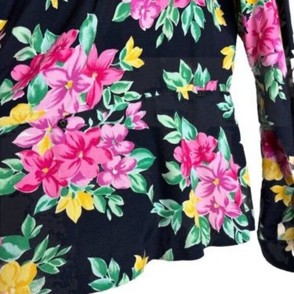 Vintage Evan Picone Size 12 Woman's Floral Wrap Snap Peplum Long Sleeve Blouse - Picture 5 of 10